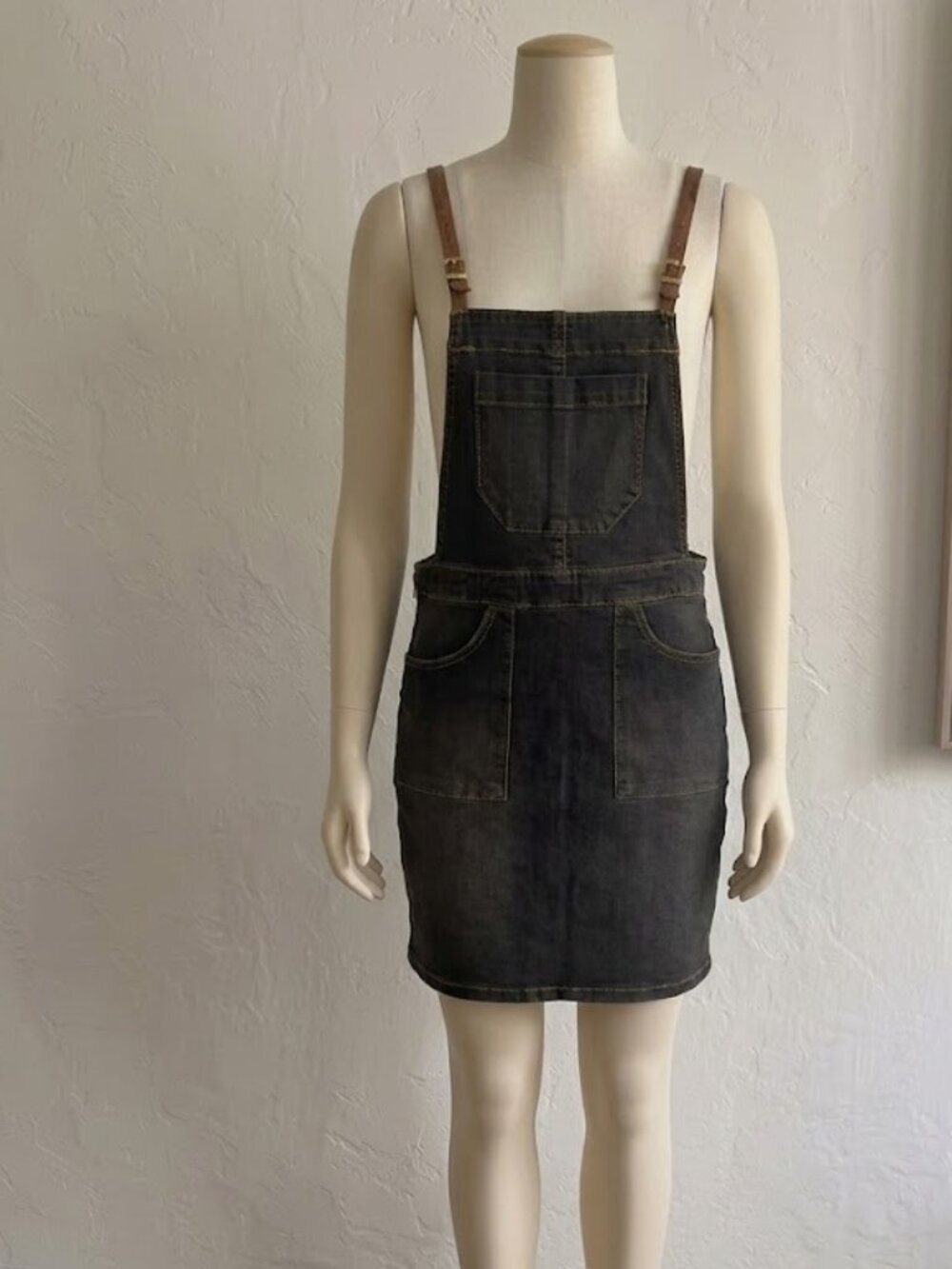 Dark Gray Denim Dungaree Pinafore Dress - Size 38 (US 6 / S)